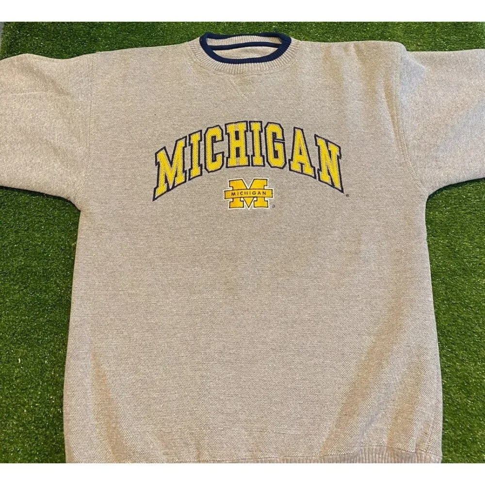 Michigan Wolverines sweatshirt mens medium gray vintage logo athletic 1990s 39 - Picture 4 of 12